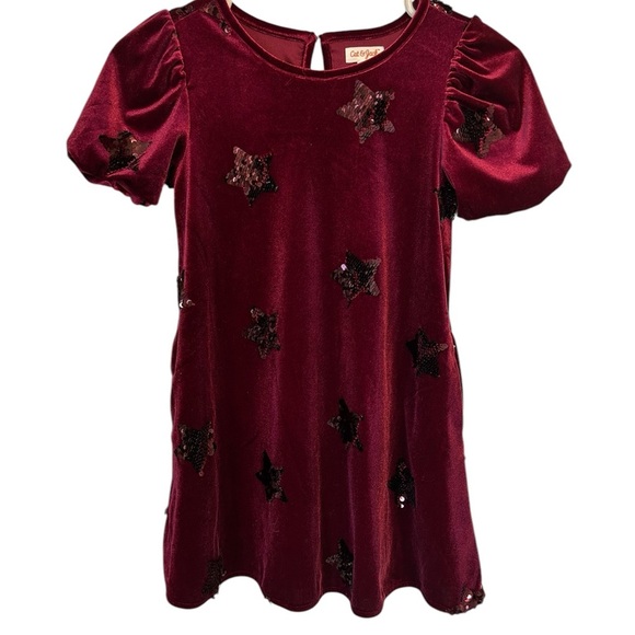 NWT Girls' Velvet Star Dress - Burgundy - Picture 3 of 9
